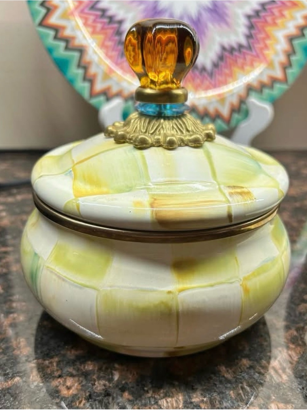 Mackenzie Childs parchment check squash pot rare and discontinued